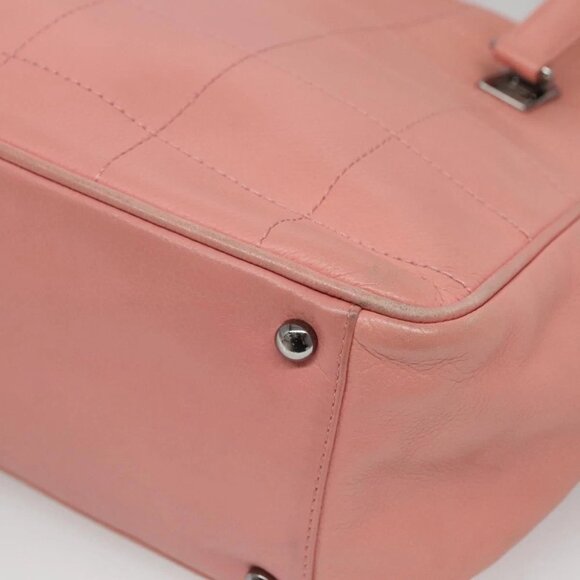 CHANEL Choco Bar COCO Mark Hand Bag Grained Calf Skin Pink Silver CC Auth PP558 - Picture 5 of 15